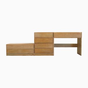 Chests of Drawers and Console in Ash Wood, France, 1980s, Set of 3