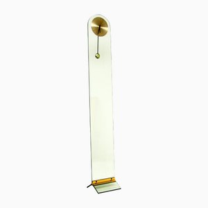 Vintage Glass and Brass Clock attributed to Leon Rosen for Pace Collection, 1970s