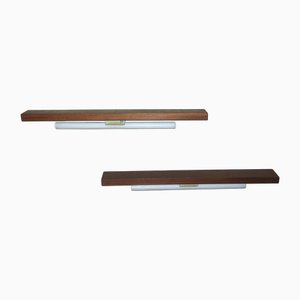 Schmale dänische Teak Regale mit Wandlampen, 1960er, 2er Set