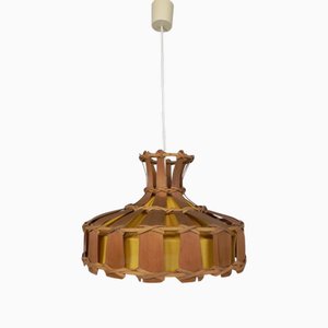 Vintage Hängelampe mit Rattanschirm, 1970er