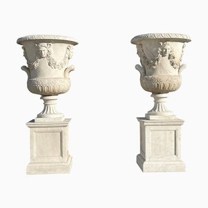 Vasi da giardino grandi in marmo bianco, anni '80, set di 2