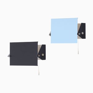 Babyblaue & Schwarze Metall Wandlampen von JJM Hoogervorst für Anvia, 1950er, 2er Set