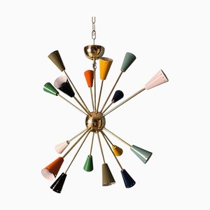 Lampada Sputnik vintage in ottone e metallo smaltato multicolore, Italia, 2000