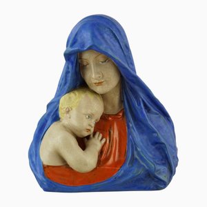 Jugendstil Keramik Büste der Madonna mit Kind von Franz Barwing für Keramos, Österreich, Anfang 1900