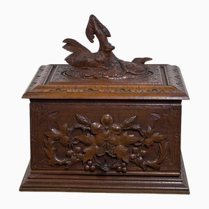 Vintage Carved Wooden Cigar Humidor, 1920s
