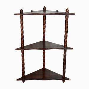Vintage Triangular Turned Wood Wall Shelf, 1970s