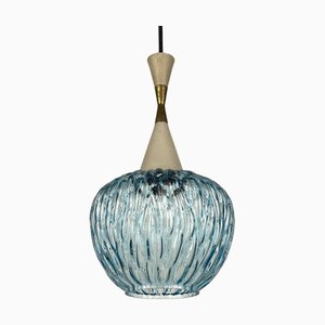 Lampada a sospensione vintage in vetro di Murano blu di Stilnovo, anni '50