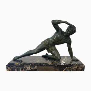 Jean De Roncourt, Männliche Art Deco Skulptur, Frankreich, 1930, Bronze & Marmorsockel