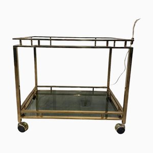 Vintage Brass Cart with Smoked Glass, 1970