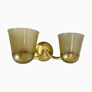 Applique Murale Théâtre Minimaliste en Laiton et Verre par Gio Ponti dans le style Stilnovo, Italie, 1920s