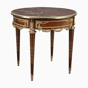 Louis XVI Marquetry and Gilt Bronze Pedestal Table with Marble Top, 1880s