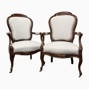 Antique Mahogany Elbow Chairs, 1890s-1910s, Set of 2