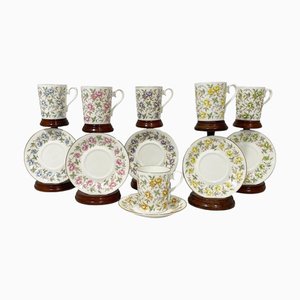 Porcelain Cups and Saucers attributed to English Royal Albert Rose Chintz Series, 1982, Set of 6