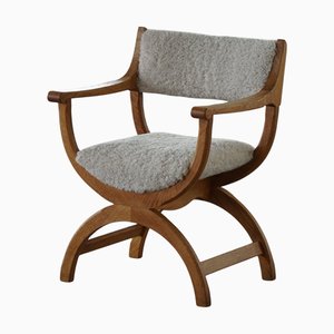 Mid-Century Armchair in Oak & Lambswool Model Kurul attributed to Henning Kjærnulf, 1960s