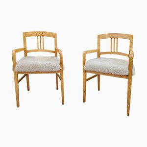 Jugendstil Armhairs in Ash Upholstered in Lambskin, Austria, 1910s, Set of 2