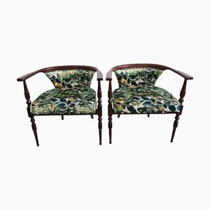 Petite Vintage Armlehnstühle mit Bezug aus Plüsch mit Tropenmuster, 1950er, 2er Set