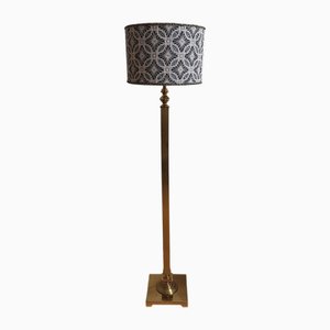 Vintage Floor Lamp with Classic Brass Base and Handmade Fabric Shade by Lamplove, 1980s