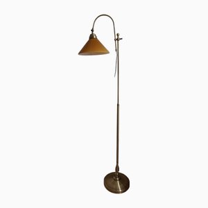 Vintage Height-Adjustable Floor Lamp with Metal Frame and Yellow Glass Shade, 1980s