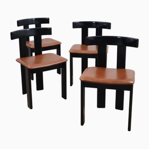 Luigi Vaghi Lacquered and Leather Chairs, 1975, Set of 4