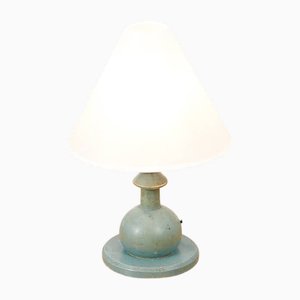 Wooden Base and Painted Mint Green Lamp, 1930s
