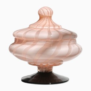 Bonbonniere Mid-Century moderna de cristal de Murano opalina, años 50