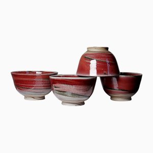 Cuencos de arroz japoneses de gres mixto. Juego de 4