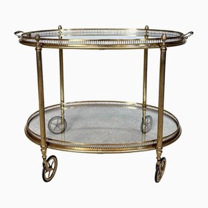 Chariot de Service Ovale en Laiton et Verre, Italie, 1950s