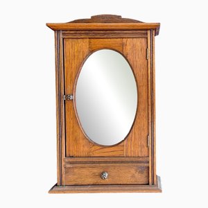 Antique German Art Nouveau Oak Medicine Cabinet with Mirrored Door, 1890s