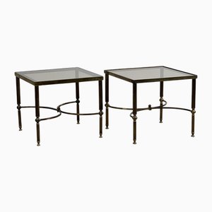 Mid-Century Brass and Smoked Glass Side Tables, Set of 2