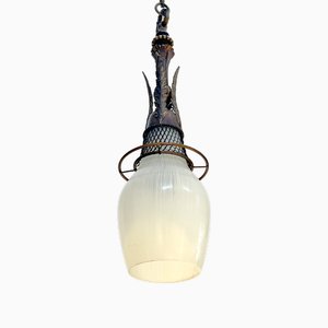 Pendant in Bronze, Brass and Glass, Holland, Early 1900s