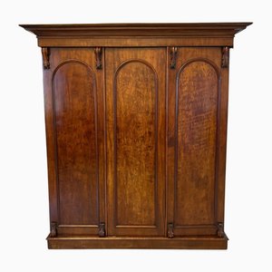 Antique Victorian Figured Mahogany Three Door Wardrobe, 1850s