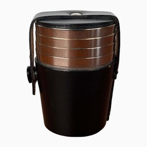 Juego de vasos de chupito alemanes Mid-Century modernos de metal y cuero, años 60. Juego de 5