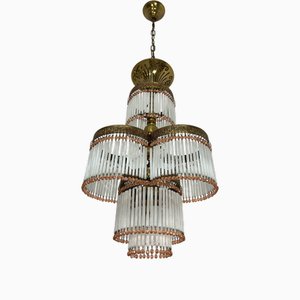 Art Deco Kronleuchter mit 4 Leuchten aus Messing & Glas, 1940er