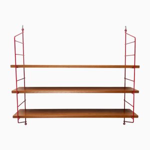 Mid-Century Modern Red String Style Teak Shelf, 1960s