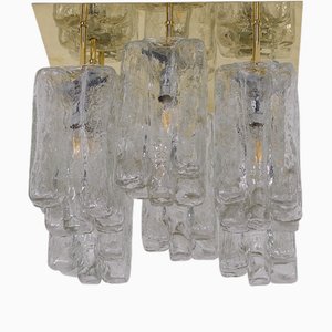 Lampada da soffitto in ottone e vetro di Kalmar, anni '70