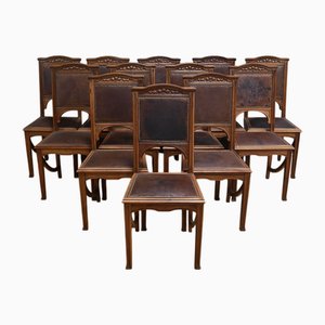 Chaises Art Nouveau Vintage en Noyer, Set de 12