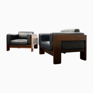 Armchairs in Black Leather by Tobia Scarpa for Gavina, Italy, 1970s, Set of 2