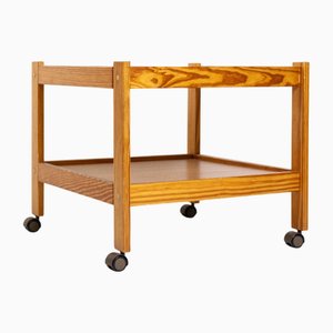 Carrito de té vintage de teca de dos niveles con ruedas