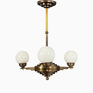 Lampadario in ottone in stile rondocubico, Ceco, anni '20