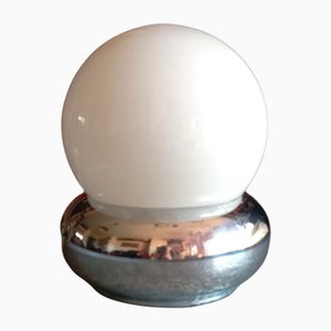 Vintage Space Age Table Lamp in Opal Glass and Chrome Base