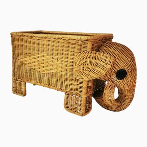 Vintage Italian Rattan Newspaper Rack, 1970s