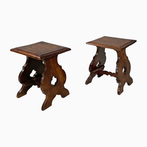 Italian Square Seat Stools in Decorated Wood, 1800s, Set of 2