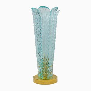 Mid-Century Modern Brass and Murano Glass Leaf Palm Table Lamp, 2000