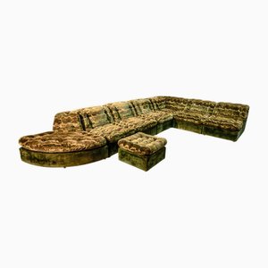 Sofá modular de terciopelo verde Goldish con otomana de Laauser, años 70. Juego de 9