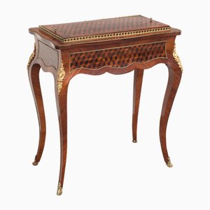 Antique French Napoleon III Side Table in Polychrome Wood with Gilt Bronze Details, 1800s