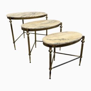 Vintage Nesting Table in Bronze with Brass and Onyx, 1970s
