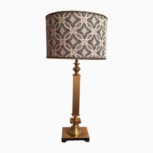 Vintage Table Lamp with Classic Brass Base and Handmade Fabric Shade by Lamplove, 1980s