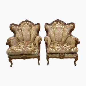 Set von Sesseln im Louis XV Stil aus Brokat & Samtstoff, 1920er