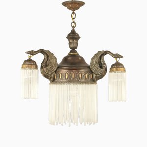 Lustre Art Nouveau en Laiton Bruni, Vienne, 1910s