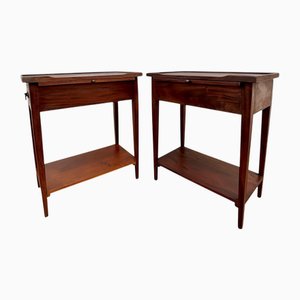Mesitas de noche vintage de madera con un cajón y bandeja extraíble, años 40. Juego de 2